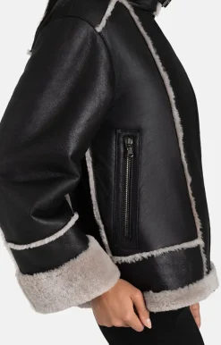 Lambskin Jackets<WERNER CHRIST Paloma: Sporty Oversized Biker Jacket Black