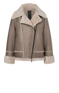 Lambskin Jackets<WERNER CHRIST Paloma: Sporty Oversized Biker Jacket Greige