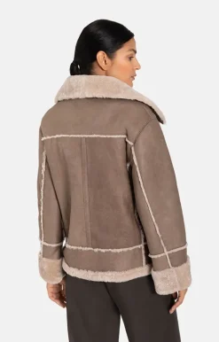 Lambskin Jackets<WERNER CHRIST Paloma: Sporty Oversized Biker Jacket Greige