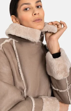 Lambskin Jackets<WERNER CHRIST Paloma: Sporty Oversized Biker Jacket Greige