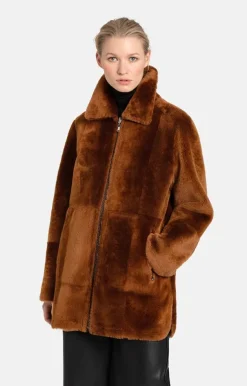 Lambskin Jackets<WERNER CHRIST Pam: Sporty Reversible Jacket With Zip Copper Brown