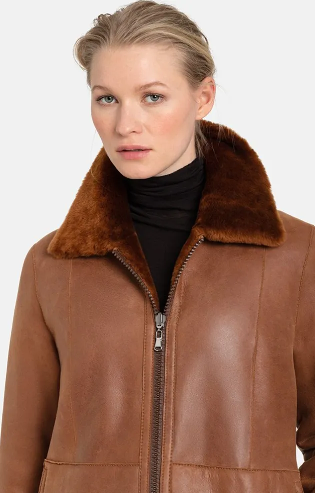 Lambskin Jackets<WERNER CHRIST Pam: Sporty Reversible Jacket With Zip Copper Brown