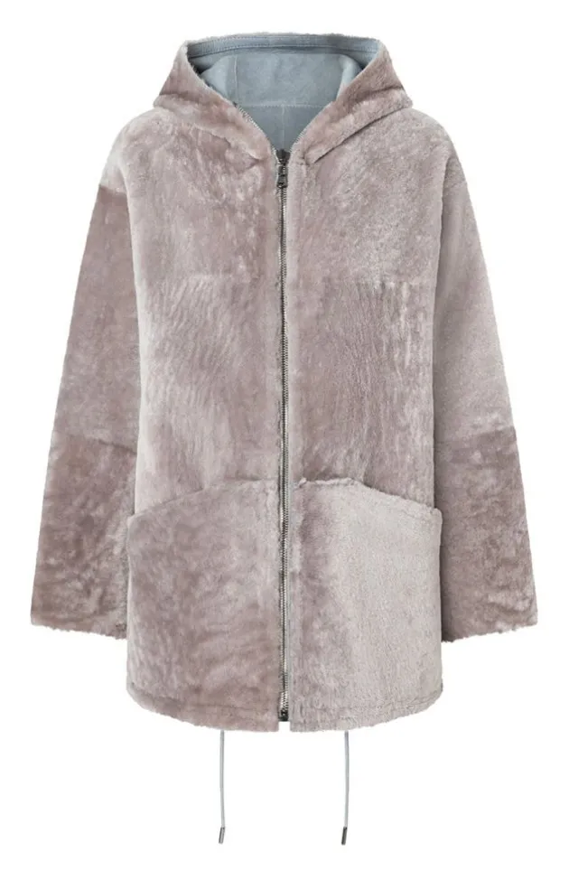 Lambskin Jackets<WERNER CHRIST Patrizia: Sporty Reversible Hooded Jacket French Gray