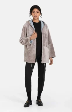 Lambskin Jackets<WERNER CHRIST Patrizia: Sporty Reversible Hooded Jacket French Gray