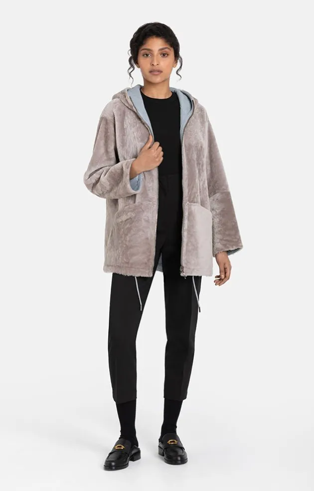 Lambskin Jackets<WERNER CHRIST Patrizia: Sporty Reversible Hooded Jacket French Gray