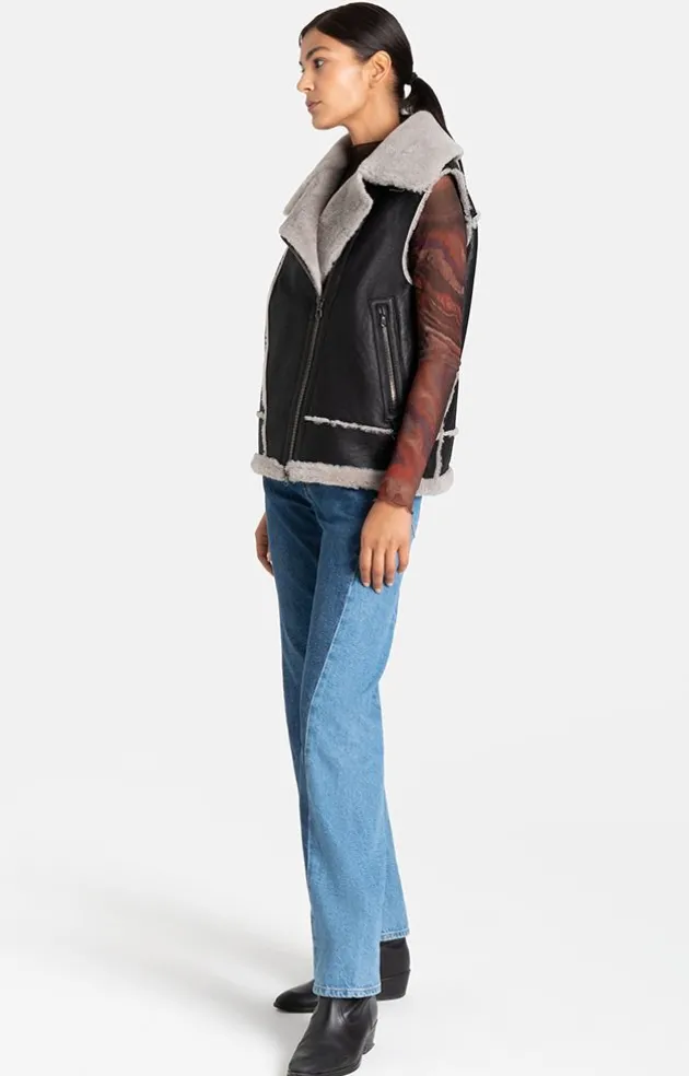 Lambskin Jackets<WERNER CHRIST Paulina: Waistcoat In Biker Look Anthracite