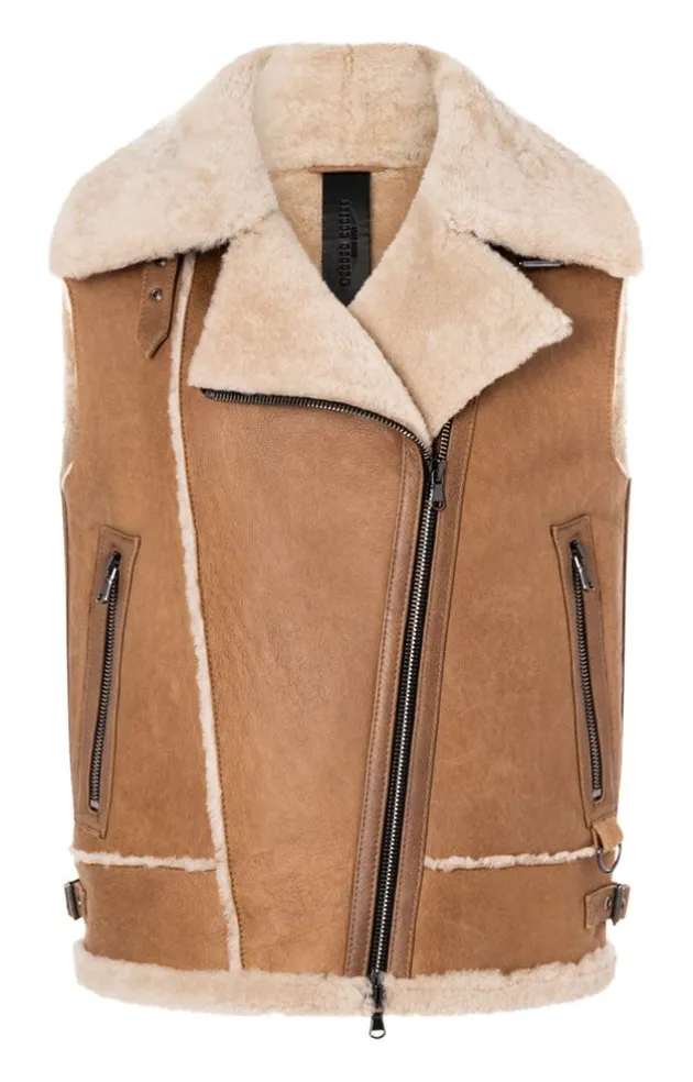 Lambskin Jackets<WERNER CHRIST Paulina: Waistcoat In Biker Look Teddy