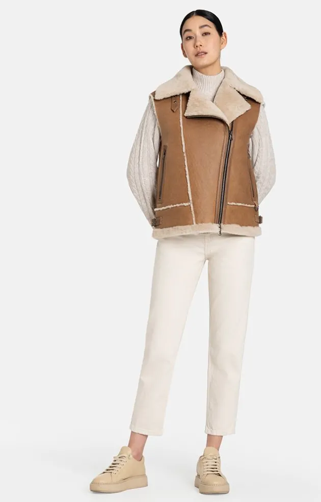 Lambskin Jackets<WERNER CHRIST Paulina: Waistcoat In Biker Look Teddy