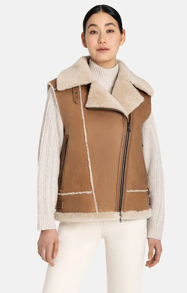 Lambskin Jackets<WERNER CHRIST Paulina: Waistcoat In Biker Look Teddy