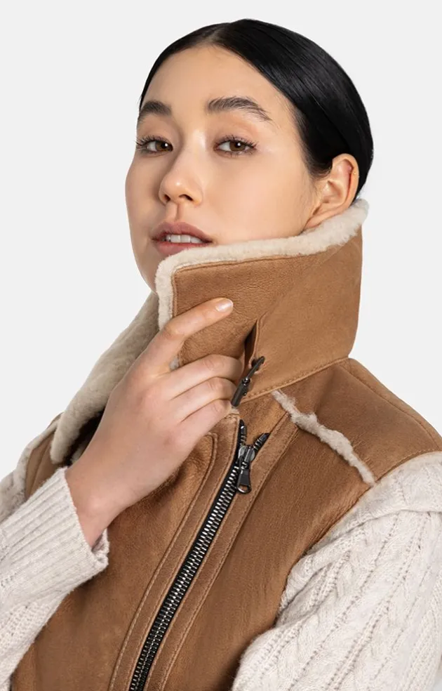 Lambskin Jackets<WERNER CHRIST Paulina: Waistcoat In Biker Look Teddy