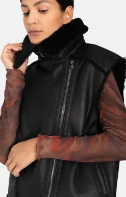 Lambskin Jackets<WERNER CHRIST Paulina: Waistcoat In Biker Look Black
