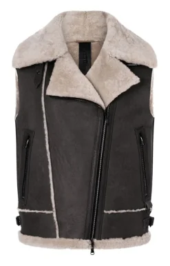 Lambskin Jackets<WERNER CHRIST Paulina: Waistcoat In Biker Look Chocolate