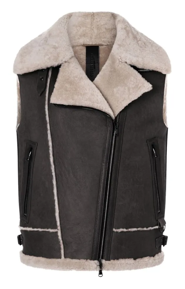 Lambskin Jackets<WERNER CHRIST Paulina: Waistcoat In Biker Look Chocolate