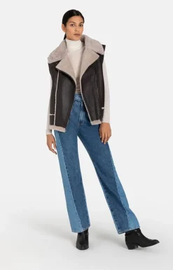 Lambskin Jackets<WERNER CHRIST Paulina: Waistcoat In Biker Look Chocolate