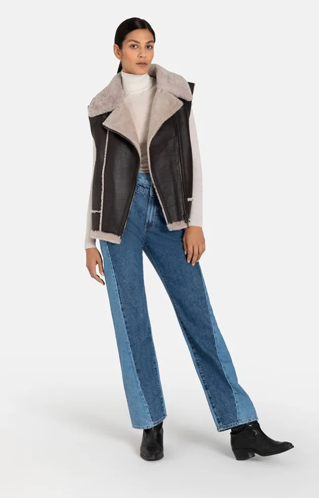 Lambskin Jackets<WERNER CHRIST Paulina: Waistcoat In Biker Look Chocolate