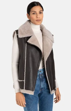 Lambskin Jackets<WERNER CHRIST Paulina: Waistcoat In Biker Look Chocolate
