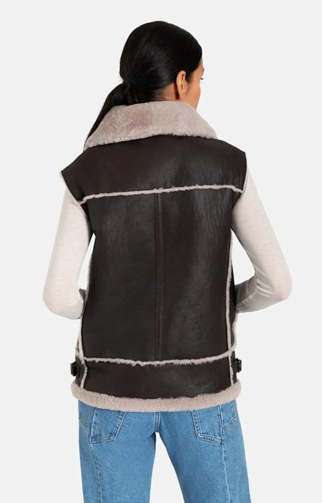 Lambskin Jackets<WERNER CHRIST Paulina: Waistcoat In Biker Look Chocolate