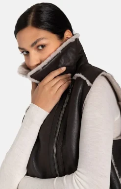 Lambskin Jackets<WERNER CHRIST Paulina: Waistcoat In Biker Look Chocolate