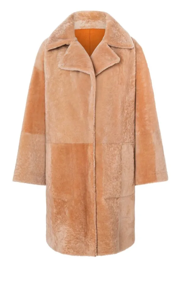 Lambskin Jackets<WERNER CHRIST Penelope: Lambskin Coat With Oversized Fit Burnt Orange