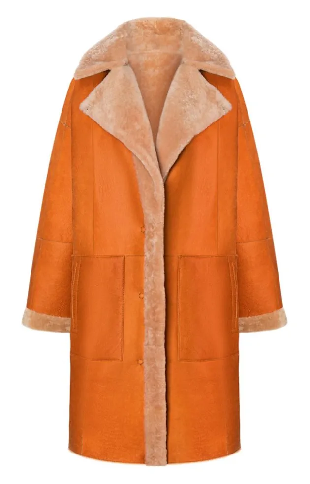 Lambskin Jackets<WERNER CHRIST Penelope: Lambskin Coat With Oversized Fit Burnt Orange