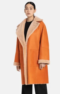 Lambskin Jackets<WERNER CHRIST Penelope: Lambskin Coat With Oversized Fit Burnt Orange