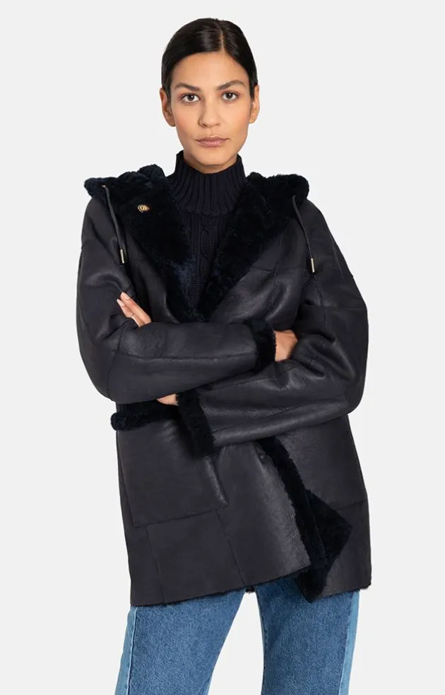 Lambskin Jackets<WERNER CHRIST Phoebe: Casual And Ultralight Hooded Jacket Navy