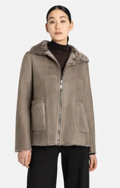 Lambskin Jackets<WERNER CHRIST Rahel: Light A-Line Reversible Jacket Greige