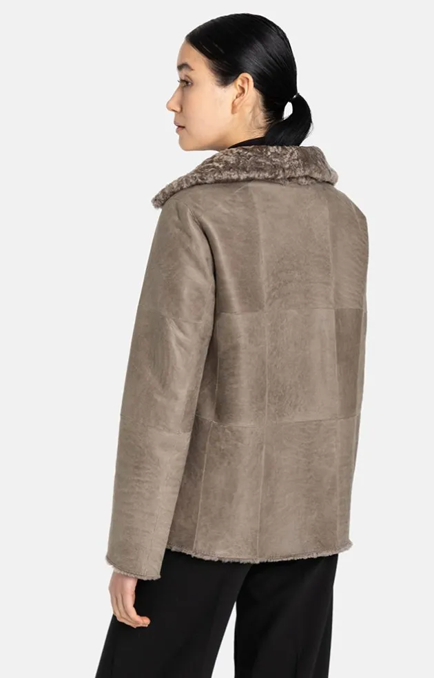 Lambskin Jackets<WERNER CHRIST Rahel: Light A-Line Reversible Jacket Greige