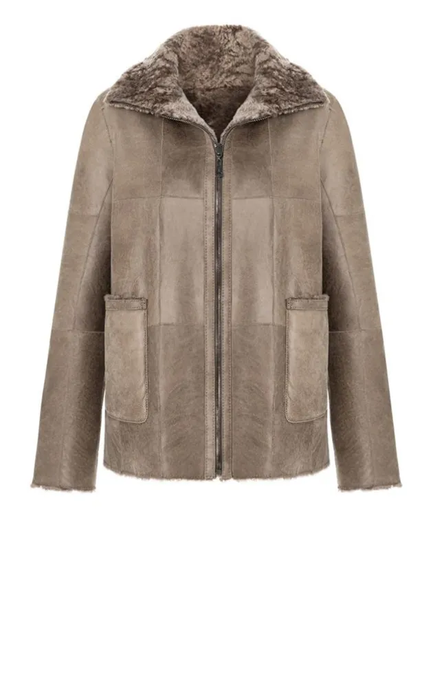 Lambskin Jackets<WERNER CHRIST Rahel: Light A-Line Reversible Jacket Greige