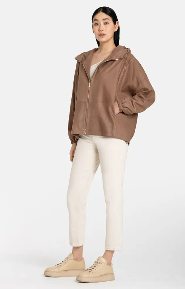 Leather Jackets<WERNER CHRIST Ramona: Egg-Shape Hooded Jacket Mocha