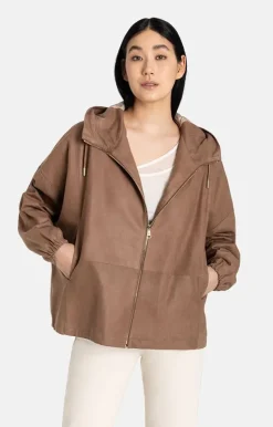 Leather Jackets<WERNER CHRIST Ramona: Egg-Shape Hooded Jacket Mocha