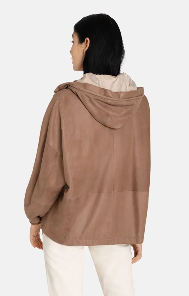 Leather Jackets<WERNER CHRIST Ramona: Egg-Shape Hooded Jacket Mocha