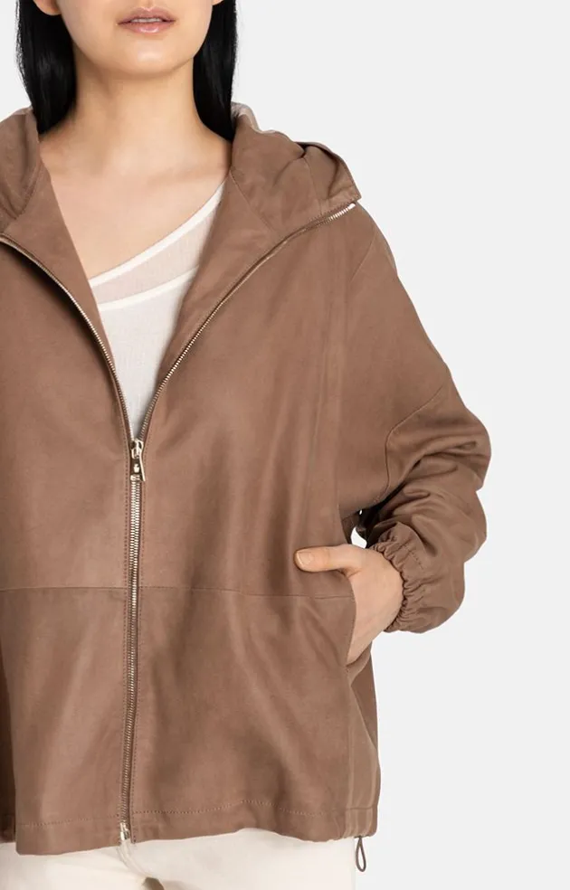 Leather Jackets<WERNER CHRIST Ramona: Egg-Shape Hooded Jacket Mocha
