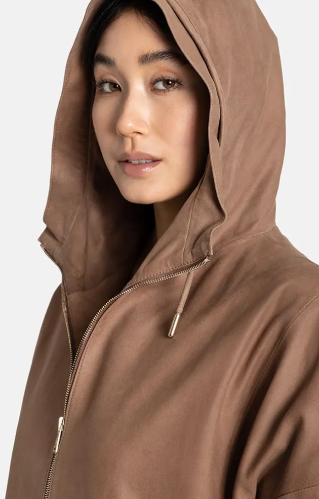 Leather Jackets<WERNER CHRIST Ramona: Egg-Shape Hooded Jacket Mocha