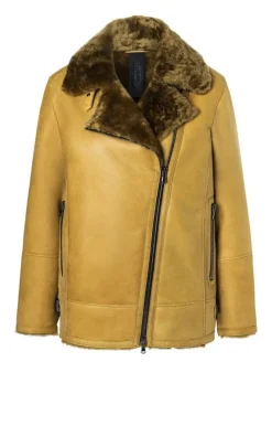 Lambskin Jackets<WERNER CHRIST Saphira: Oversized Jacket In Biker Style Curry