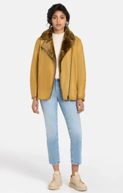 Lambskin Jackets<WERNER CHRIST Saphira: Oversized Jacket In Biker Style Curry