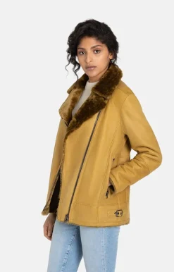 Lambskin Jackets<WERNER CHRIST Saphira: Oversized Jacket In Biker Style Curry