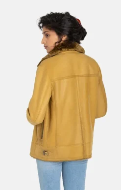 Lambskin Jackets<WERNER CHRIST Saphira: Oversized Jacket In Biker Style Curry