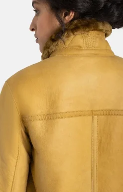 Lambskin Jackets<WERNER CHRIST Saphira: Oversized Jacket In Biker Style Curry