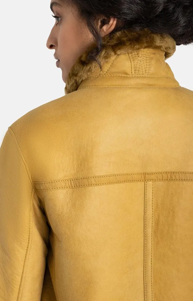 Lambskin Jackets<WERNER CHRIST Saphira: Oversized Jacket In Biker Style Curry