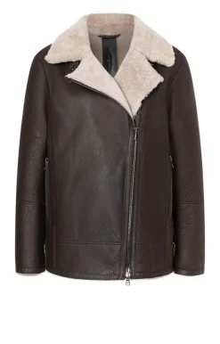 Lambskin Jackets<WERNER CHRIST Saphira: Oversized Jacket In Biker Style Chocolate