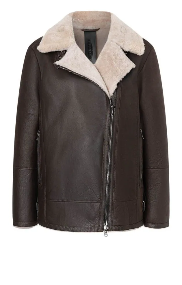 Lambskin Jackets<WERNER CHRIST Saphira: Oversized Jacket In Biker Style Chocolate