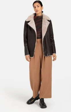 Lambskin Jackets<WERNER CHRIST Saphira: Oversized Jacket In Biker Style Chocolate