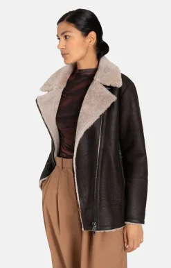 Lambskin Jackets<WERNER CHRIST Saphira: Oversized Jacket In Biker Style Chocolate