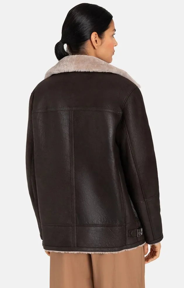 Lambskin Jackets<WERNER CHRIST Saphira: Oversized Jacket In Biker Style Chocolate