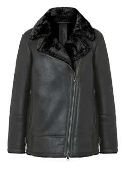 Lambskin Jackets<WERNER CHRIST Saphira: Oversized Jacket In Biker Style Black