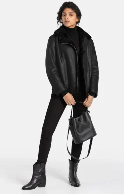 Lambskin Jackets<WERNER CHRIST Saphira: Oversized Jacket In Biker Style Black
