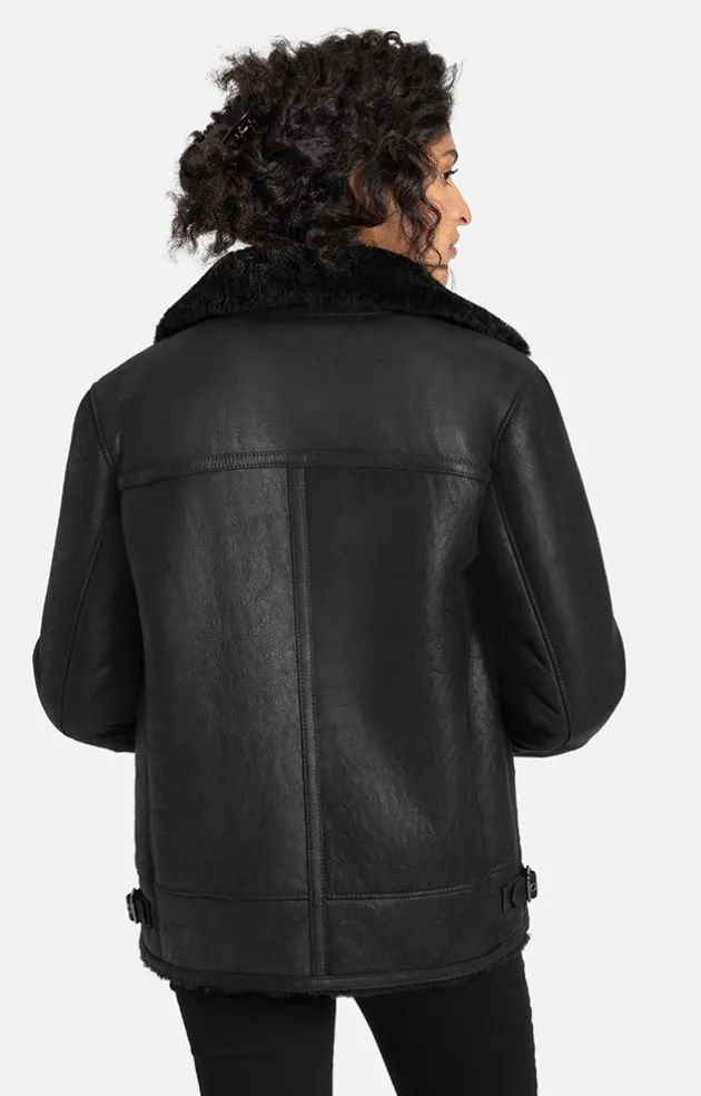 Lambskin Jackets<WERNER CHRIST Saphira: Oversized Jacket In Biker Style Black