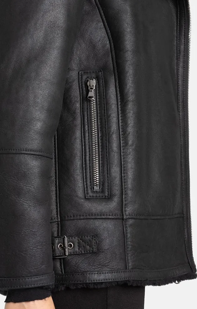 Lambskin Jackets<WERNER CHRIST Saphira: Oversized Jacket In Biker Style Black