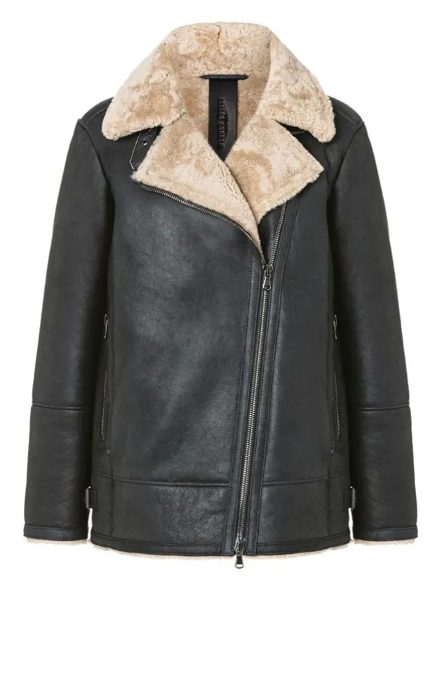 Lambskin Jackets<WERNER CHRIST Saphira: Oversized Jacket In Biker Style Anthracite